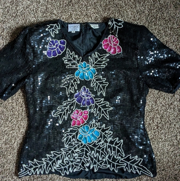 Sequin 80s Shoulder Pad Blouse - Picture 6 of 8